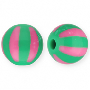12 mm kralen van acryl met strepen Green-pink