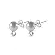 Oorbellen / oorstekers van Stainless steel Roestvrij staal (RVS) met oogje 4mm Zilver