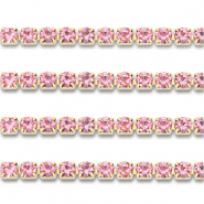 Strass chain van Stainless steel Roestvrij staal (RVS) 2mm Gold-pink