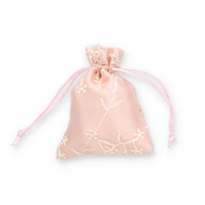 Satijnen sieradenzakje flower Vintage pink-off white