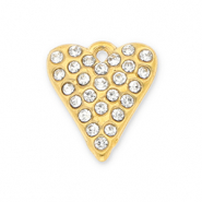 Bedels van Stainless steel Roestvrij staal (RVS) heart with strass Gold-transparent