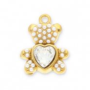 Bedels van Stainless steel Roestvrij staal (RVS) bear with facet Gold-transparent-white