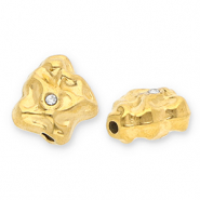 Kralen van Stainless steel Roestvrij staal (RVS) irregular with strass Gold-transparent