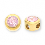 Kralen van Stainless steel Roestvrij staal (RVS) disc with strass Gold-light pink