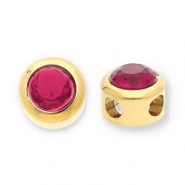 Kralen van Stainless steel Roestvrij staal (RVS) disc with strass Gold-dark pink