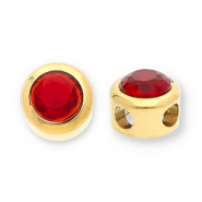 Kralen van Stainless steel Roestvrij staal (RVS) disc with strass Gold-red