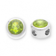Kralen van Stainless steel Roestvrij staal (RVS) disc with strass Silver-olive green
