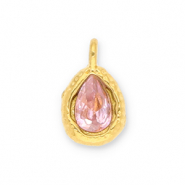 Bedels van Stainless steel Roestvrij staal (RVS) drop with facet Gold-light pink