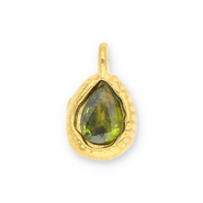 Bedels van Stainless steel Roestvrij staal (RVS) drop with facet Gold-olive green