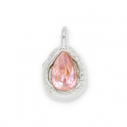 Bedels van Stainless steel Roestvrij staal (RVS) drop with facet Silver-light pink