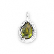 Bedels van Stainless steel Roestvrij staal (RVS) drop with facet Silver-olive green