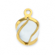 Bedels van Stainless steel Roestvrij staal (RVS) round Cat's eye Gold-milky white