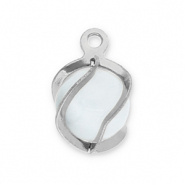 Bedels van Stainless steel Roestvrij staal (RVS) round Cat's eye Silver-milky white