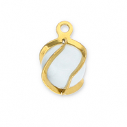 Bedels van Stainless steel Roestvrij staal (RVS) round Cat's eye Gold-milky white