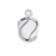 Bedels van Stainless steel Roestvrij staal (RVS) round Cat's eye Silver-milky white