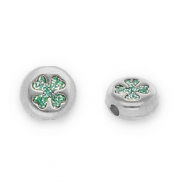 Metaal kralen DQ round with clover Antiek zilver-glitter turquoise (Nikkelvrij)