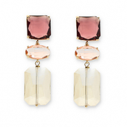 Crystal Glass oorbellen / oorstekers square-oval-rectangle Bordeaux-pink-sand beige
