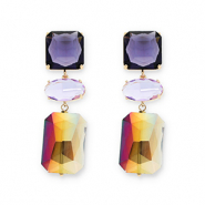Crystal Glass oorbellen / oorstekers square-oval-rectangle Dark purple-lavender-smoky sand beige AB coating