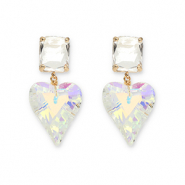 Crystal Glass oorbellen / oorstekers rectangle-heart Transparent-transparent AB coating