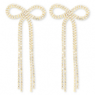 TQ metaal brass oorbellen / oorstekers met strass bow Gold-crystal