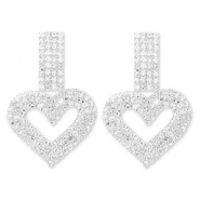 Oorbellen / oorstekers van Eco-brass&reg; metaal met strass heart Silver-crystal