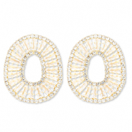 Oorbellen / oorstekers van Eco-brass&reg; metaal met zirkonia oval Gold-crystal