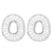 Oorbellen / oorstekers van Eco-brass&reg; metaal met zirkonia oval Silver-crystal