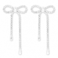 Oorbellen / oorstekers van Eco-brass&reg; metaal met strass bow Silver-crystal