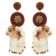 Musthave oorbellen / oorstekers met glaskralen Gold-mahogany red-mauve