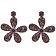 Musthave oorbellen / oorstekers met glaskralen flower Aubergine