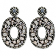 Musthave oorbellen / oorstekers met glaskralen oval Black-silver-light blue