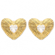 Oorbellen van Stainless steel Roestvrij staal (RVS) oorstekers heart Gold-crystal