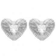 Oorbellen van Stainless steel Roestvrij staal (RVS) oorstekers heart Silver-crystal