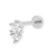 Oorpiercing van Stainless steel Roestvrij staal (RVS) with strass Silver-crystal