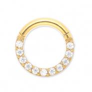 Oorpiercing van Stainless steel Roestvrij staal (RVS) clicker ring with strass Gold-crystal