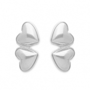 Oorbellen van Stainless steel Roestvrij staal (RVS) oorsteker hearts Silver