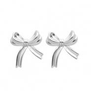 Oorbellen van Stainless steel Roestvrij staal (RVS) oorsteker bow Silver