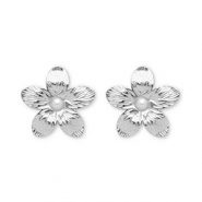 Oorbellen van Stainless steel Roestvrij staal (RVS) oorsteker flower Silver