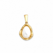 Bedels van Stainless steel Roestvrij staal (RVS) with imitation pearl Gold-white