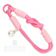 Musthave telefoonkoord met parel incl. bevestiging Pink multicolour-white-ivory white