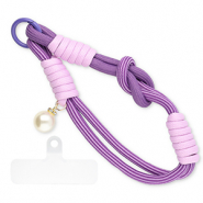Musthave telefoonkoord met parel incl. bevestiging Purple-lilac-ivory white