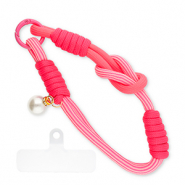 Musthave telefoonkoord met parel incl. bevestiging Neon pink-white-ivory white