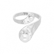 Ringen van Stainless steel Roestvrij staal (RVS) with pearls Silver-white