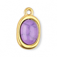 Bedels van Stainless steel Roestvrij staal (RVS) oval met natuursteen howliet Gold-purple