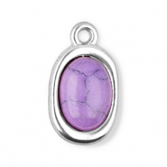 Bedels van Stainless steel Roestvrij staal (RVS) oval met natuursteen howliet Silver-purple