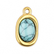 Bedels van Stainless steel Roestvrij staal (RVS) oval met natuursteen howliet Gold-light blue