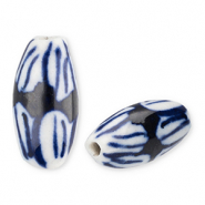 Keramiek kraal rice Off white-Delft blue