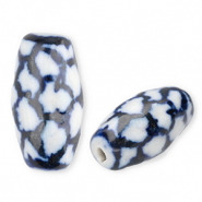 Keramiek kraal rice Off white-Delft blue
