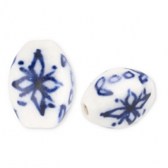 Keramiek kraal Off white-Delft blue