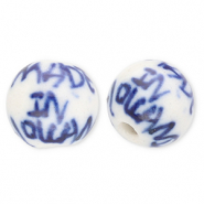 Keramiek kraal 10mm "Made in Holland" Off white-Delft blue